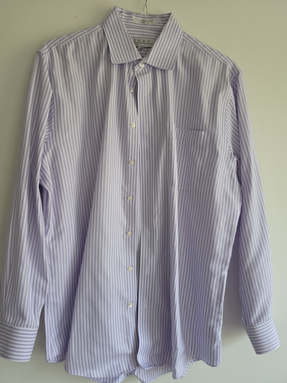 Enro Men's Lavender Striped Dress Shirt Large 16.5 34/35 2ply Cotton